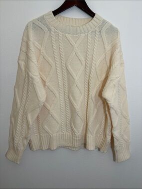 BTFBM Cream Cable Knit Casual Classic Sweater